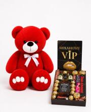 Ведмедик Ветлі 140 см червоний + Чоловічий подарунковий бокс VIP Gentleman