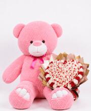 Мишка Ветли 200 см Розовый + Букет из конфет "Love Edition: Raffaello & Roses"