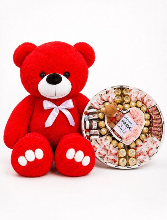 Ведмедик Ветлі 140 см червоний + Подарунковий набір для мами Sweet Mom Box