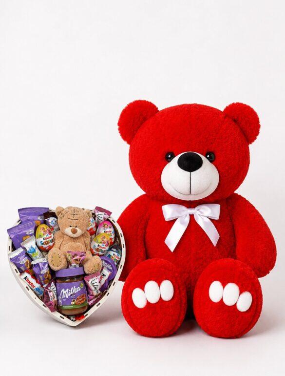 Ведмедик Ветлі 140 см червоний + Подарунковий набір-бокс Sweet Teddy Box