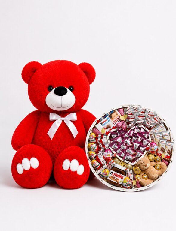 Ведмедик Ветлі 140 см червоний + Подарунковий набір-бокс для неї Teddy Love Box