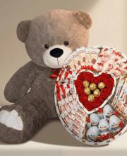 Мишка Томик 200 см Капучино + Сладкий бокс с Kinder и Ferrero