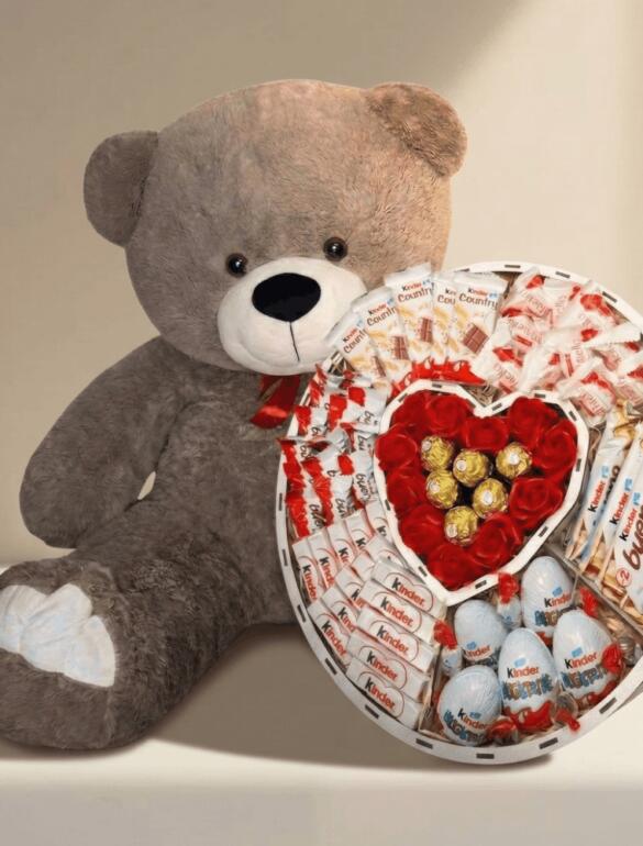 Мишка Томик 200 см Капучино + Сладкий бокс с Kinder и Ferrero