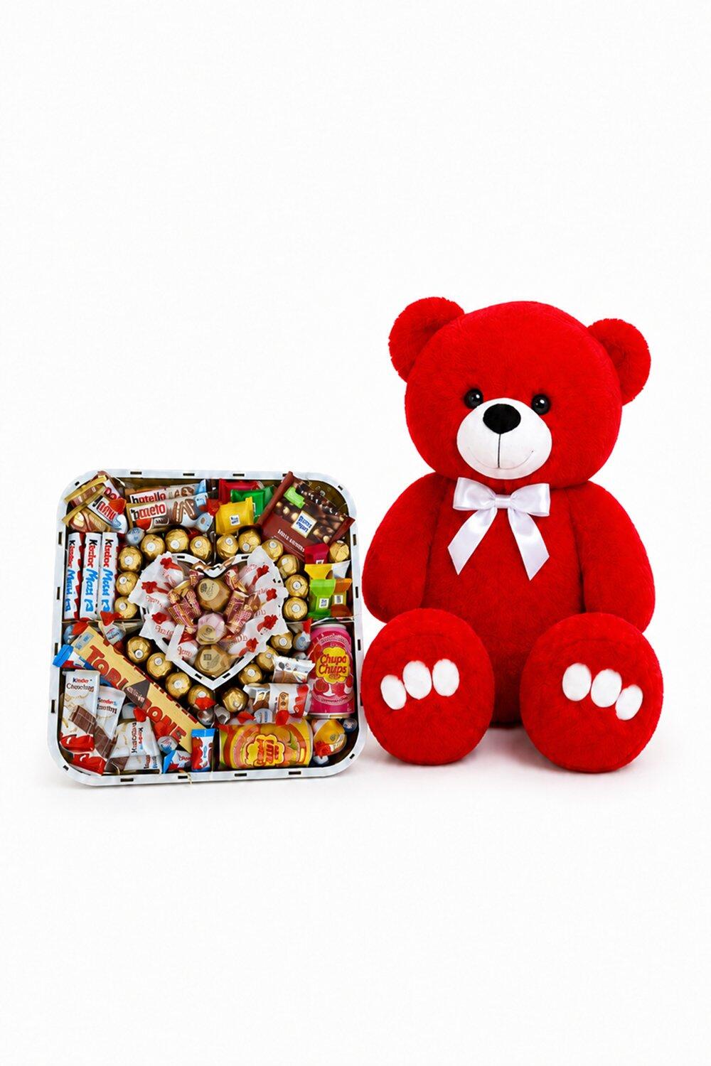 Ведмедик Ветлі 140 см червоний + Солодкий набір-бокс Magic Of Sweets