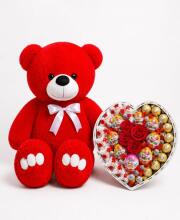 Ведмедик Ветлі 140 см червоний + Подарунковий набір-бокс для неї Heart Of Sweet Roses