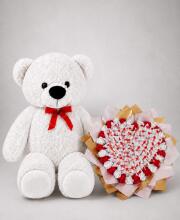 Мишка Томик 160 см Белый + Букет из конфет "Love Edition: Raffaello & Roses"