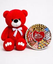 Ведмедик Ветлі 140 см червоний + Подарунковий набір-бокс Romantic Kinder Collection