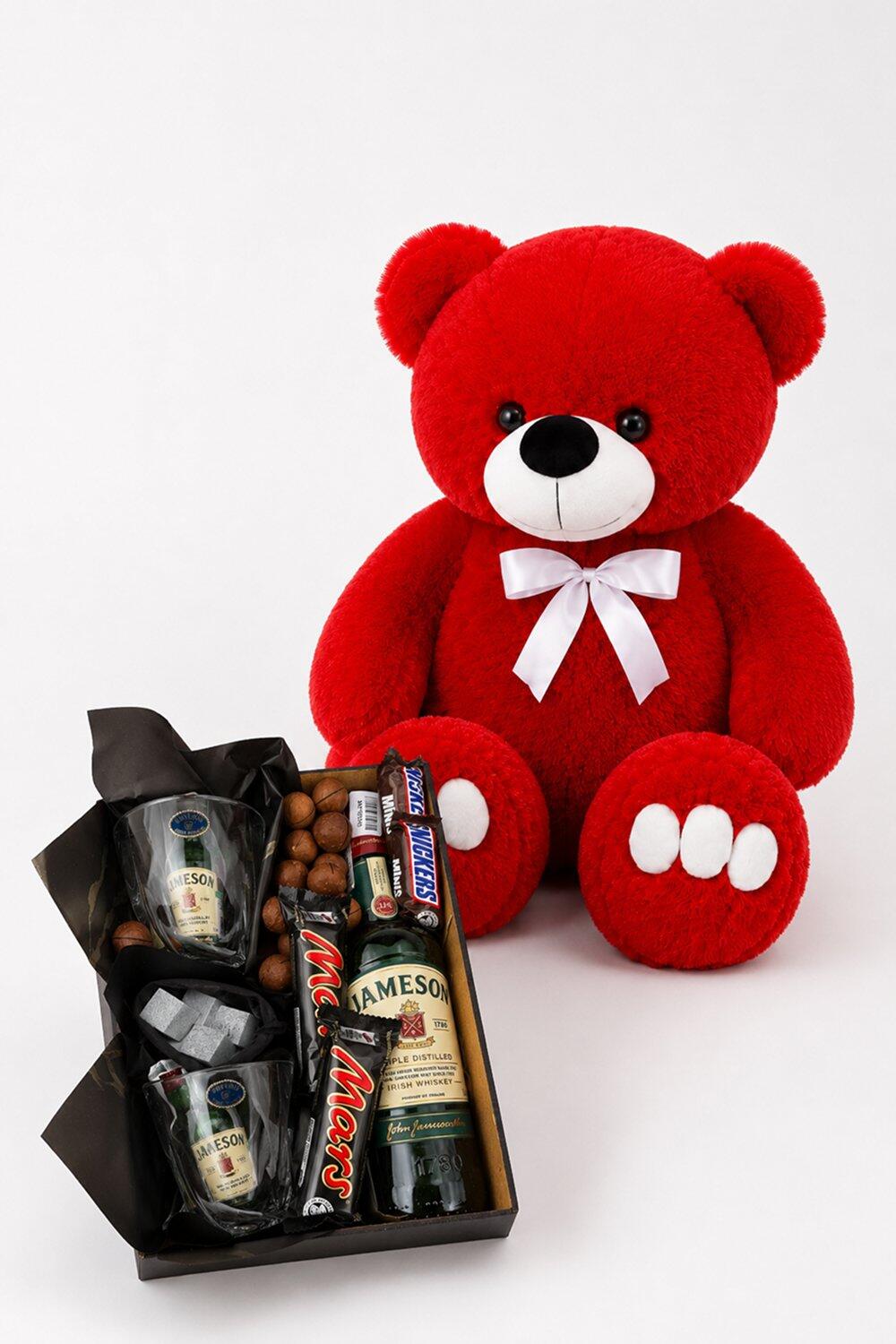 Ведмедик Ветлі 140 см червоний + Подарунковий набір-бокс для нього Bold Taste Box
