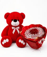 Мишка Ветли 140 см Красный+Сладкий букет "Raffaello Love"