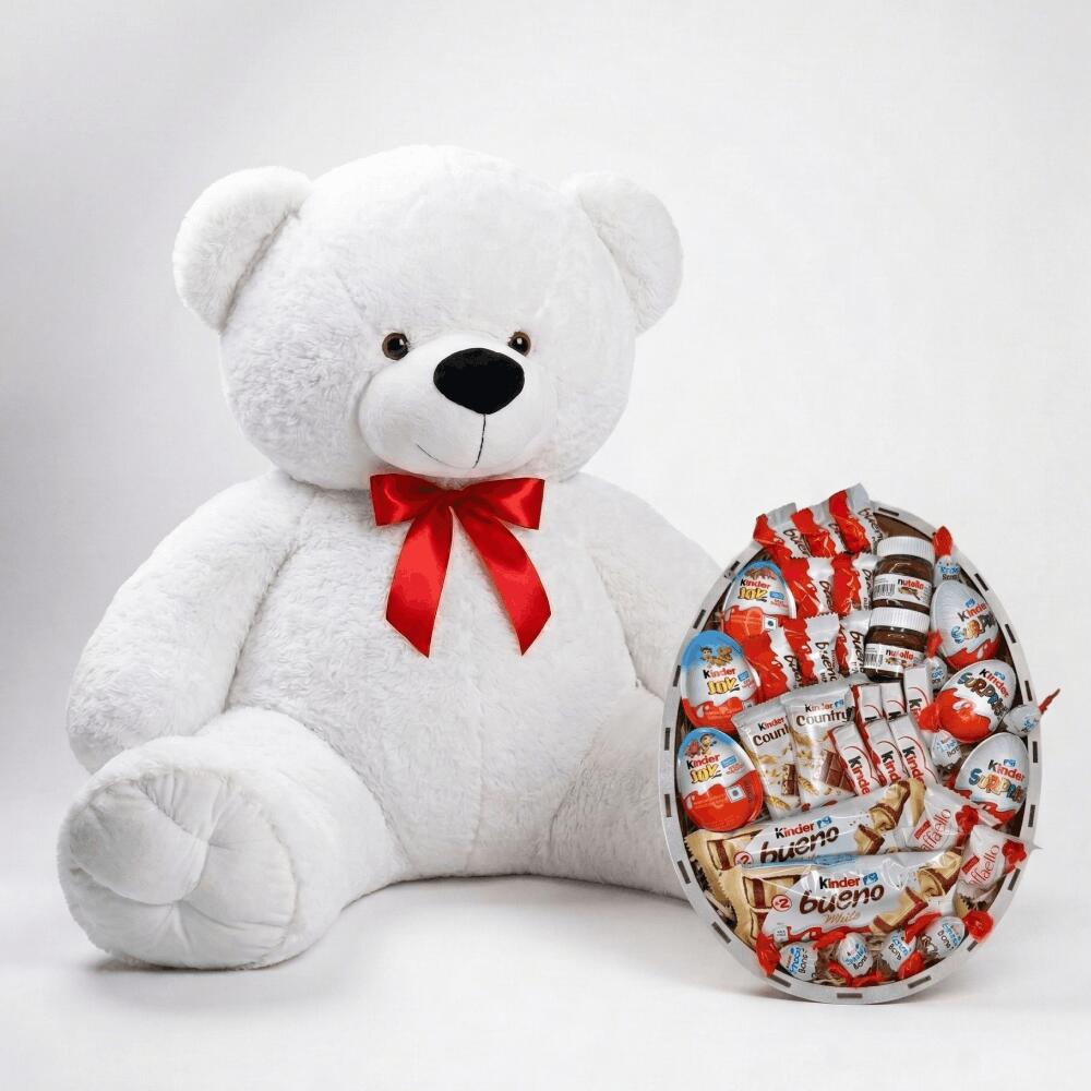 Мишка Томик 160 см Белый+ Kinder Surprise box