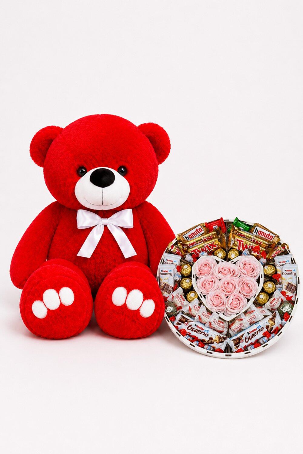 Ведмедик Ветлі 140 см червоний + Подарунковий набір-бокс Bloom Treat Box