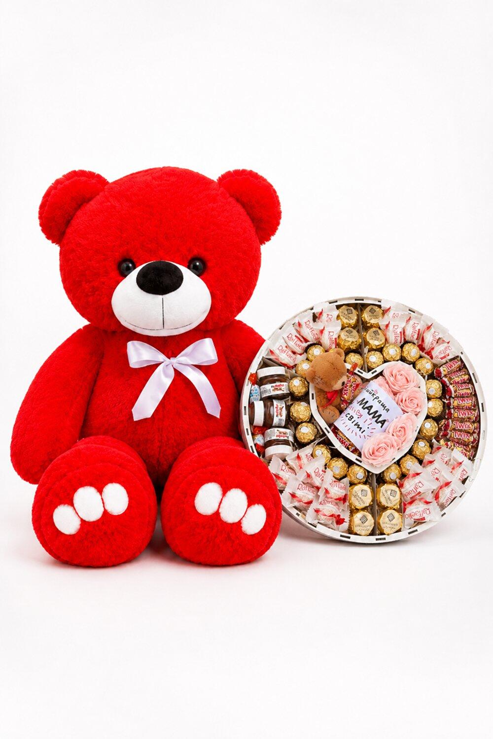 Ведмедик Ветлі 140 см червоний + Подарунковий набір для мами Sweet Mom Box