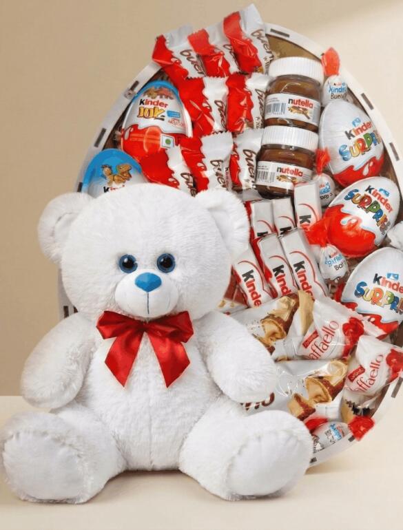 Мишка Томик 80 см Белый + Kinder Surprise box