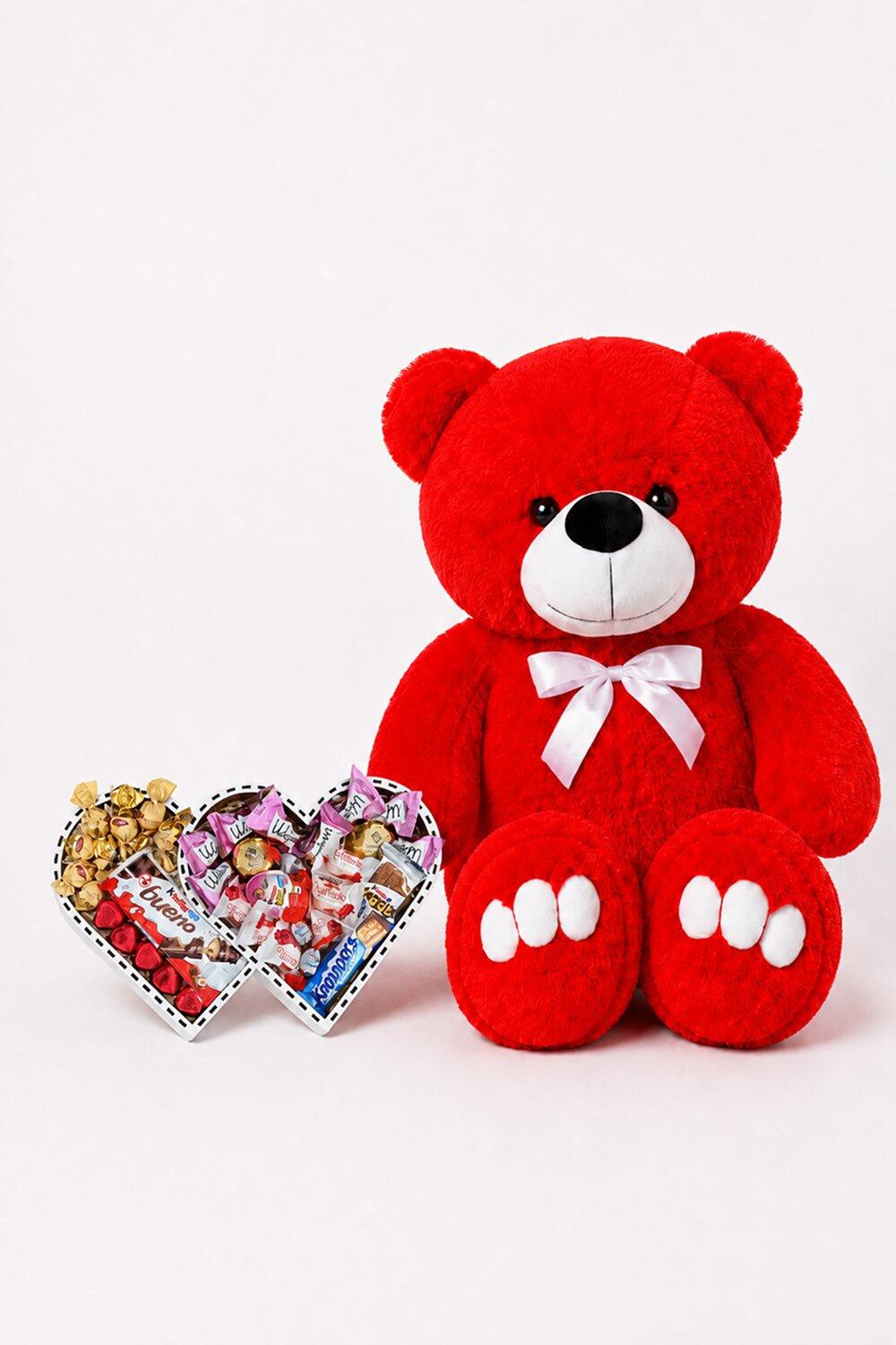 Ведмедик Ветлі 140 см червоний + Подарунковий набір-бокс для неї Double Heart Surprise