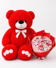 Мишка Ветли 140 см Красный+Букет из конфет "Kinder & Raffaello Delight"