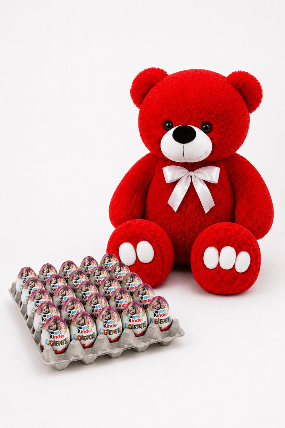 Ведмедик Ветлі 140 см червоний + Kinder WOW Box 30 сюрпризів