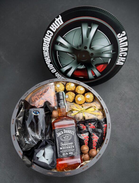 Подарунковий набір бокс для нього з Jack Daniel's, склянкою та каменями для віскі "Запаска для Справжнього Чоловіка" №123