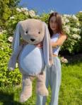 Зайка Хрустик 80 см Капучино с белым животиком