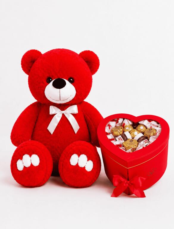 Ведмедик Ветлі 140 см червоний + Подарунковий набір-бокс для неї Red Heart Sweet Luxury