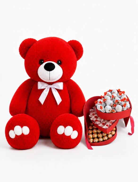 Ведмедик Ветлі 140 см червоний + Солодкий подарунок для неї Luxury Love Box