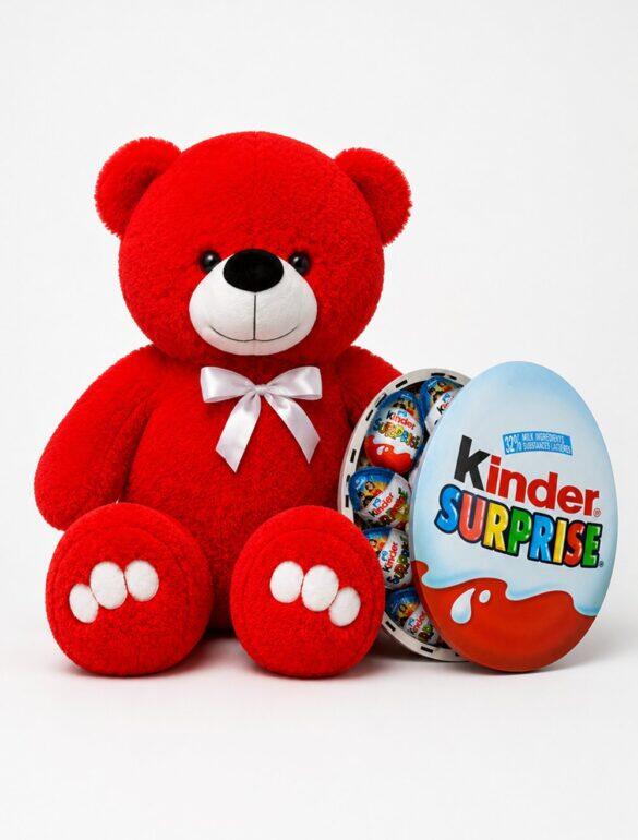 Ведмедик Ветлі 140 см червоний + Подарунковий набір Kinder Сюрпризів M