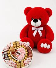 Ведмедик Ветлі 140 см червоний + Подарунковий набір-бокс для неї Candy Bliss Box