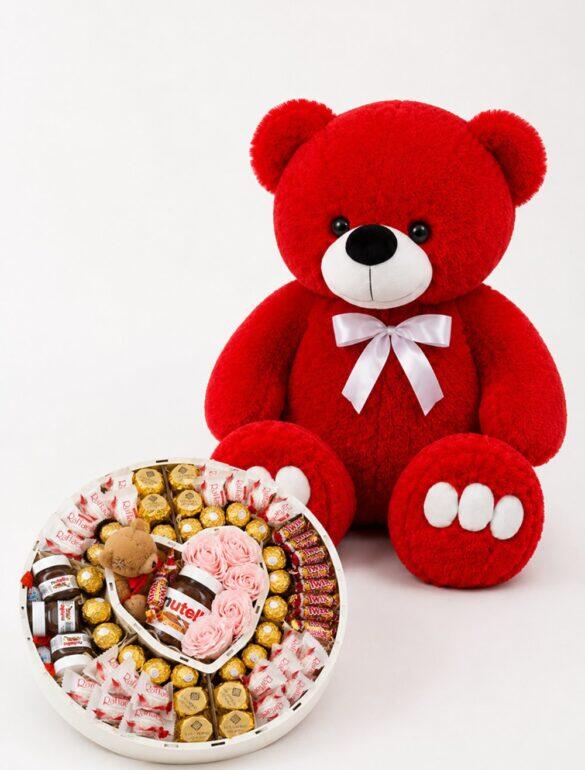 Ведмедик Ветлі 140 см червоний + Подарунковий набір-бокс для неї Candy Bliss Box