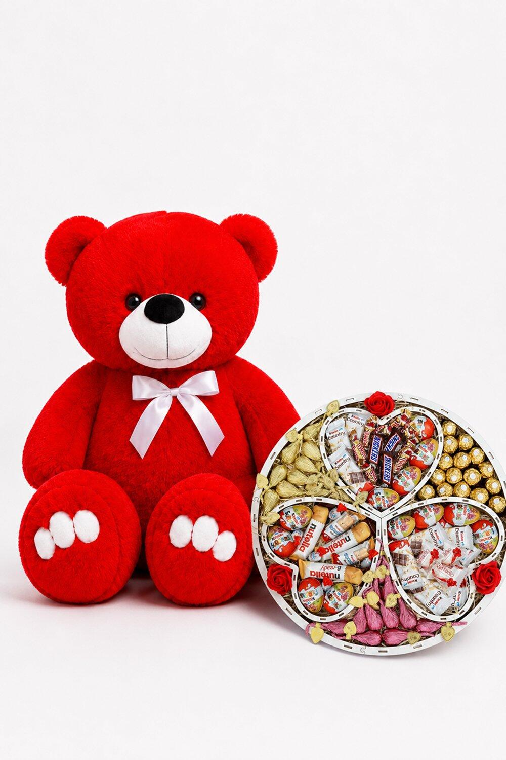 Ведмедик Ветлі 140 см червоний + Подарунковий набір-бокс для неї Sweet Surprise Deluxe