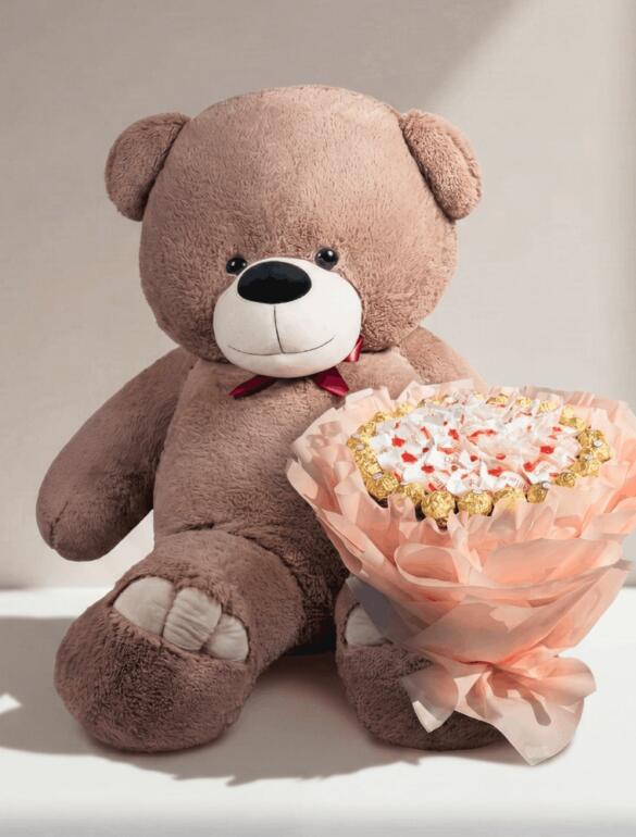 Мишка Ветли 200 см Капучино + Букет из конфет Candy Bloom