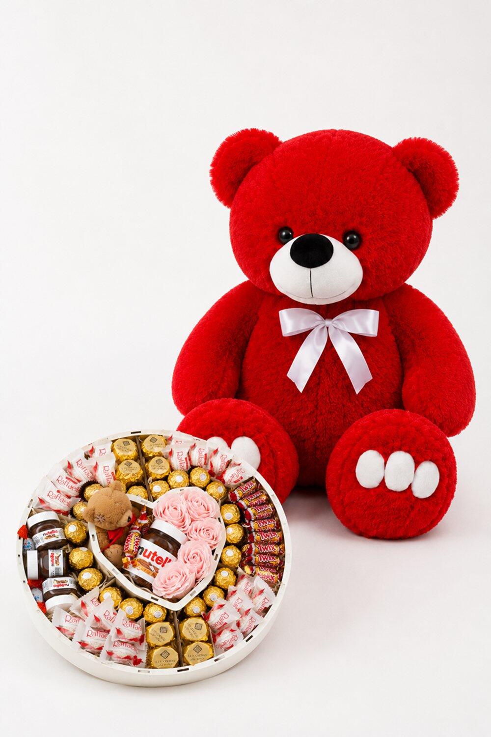Ведмедик Ветлі 140 см червоний + Подарунковий набір-бокс для неї Candy Bliss Box