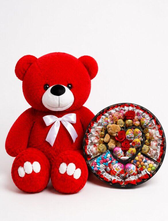 Ведмедик Ветлі 140 см червоний + Подарунковий набір-бокс для неї Teddy Choco Fantasy