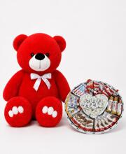 Ведмедик Ветлі 140 см червоний + Солодкий подарунок-бокс Love In Chocolate з білими трояндами