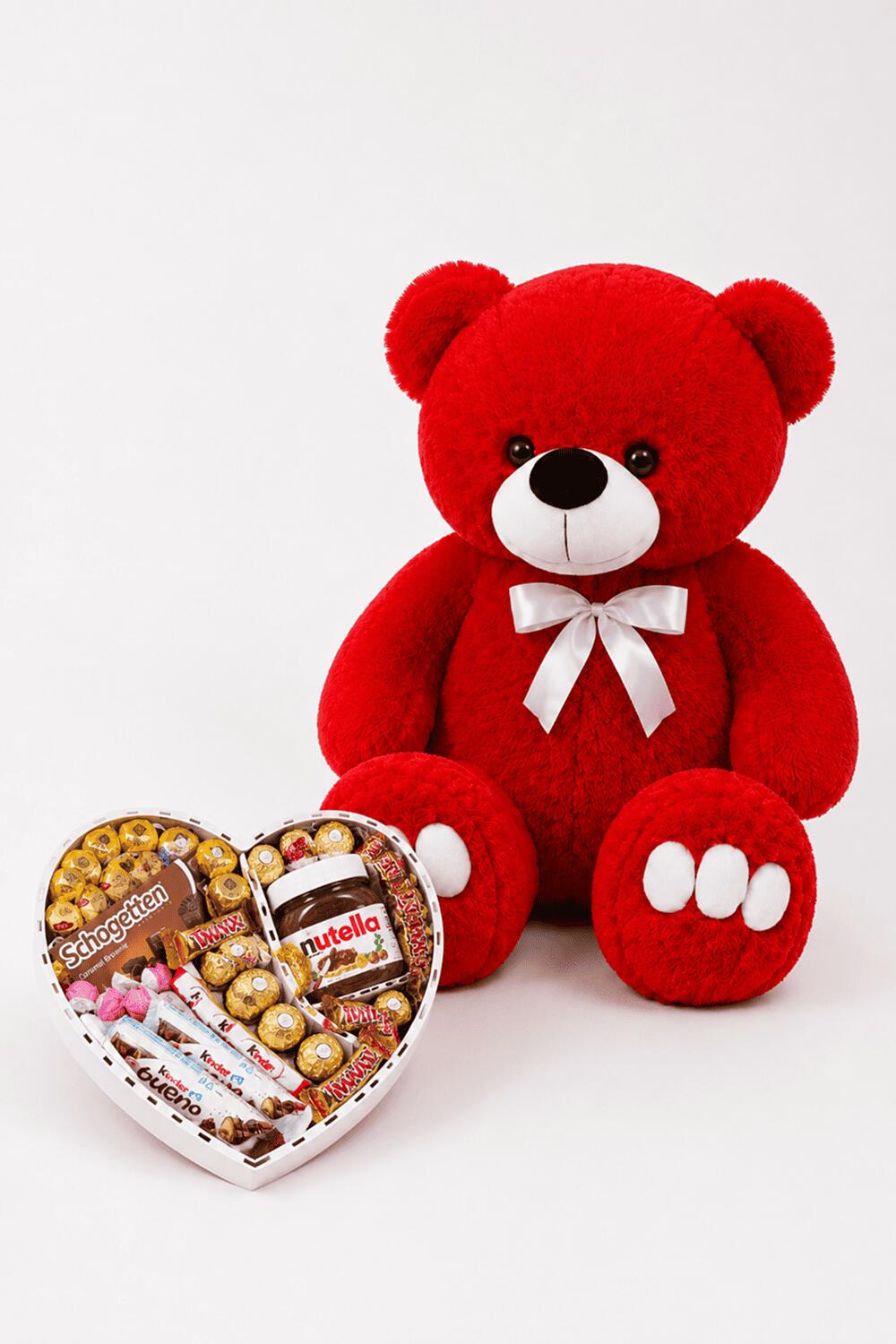 Ведмедик Ветлі 140 см червоний + Подарунковий набір-бокс для неї Sweet Princess Box