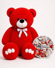 Ведмедик Ветлі 140 см червоний + Солодкий бокс із Kinder для мами