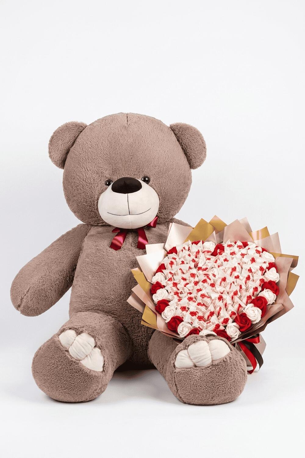 Мишка Ветли 200 см Капучино+Букет из конфет "Love Edition: Raffaello & Roses"