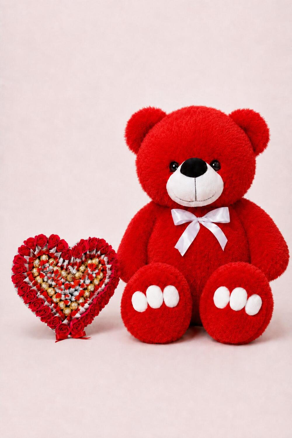 Ведмедик Ветлі 140 см червоний + Солодкий подарунковий набір Heart Of Sweets
