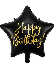 шарик фольгированный звезда Happy Birthday, черная