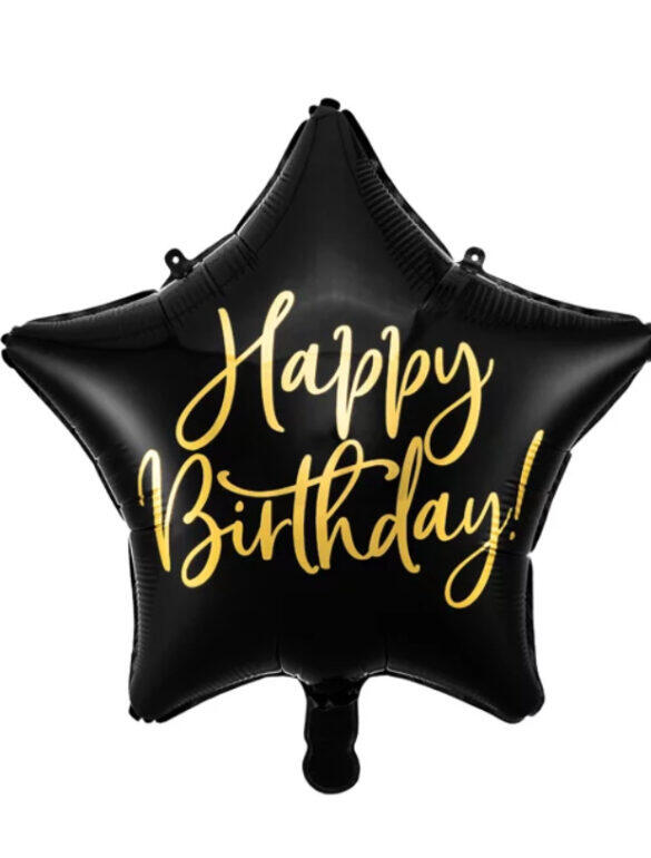 шарик фольгированный звезда Happy Birthday, черная