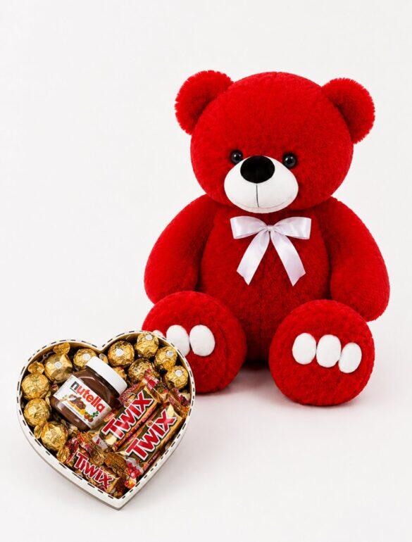 Ведмедик Ветлі 140 см червоний + Подарунковий набір-бокс Twix Lover's Dream