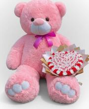 Мишка Ветли 140 см Розовый + Букет из конфет "Love Edition: Raffaello & Roses"