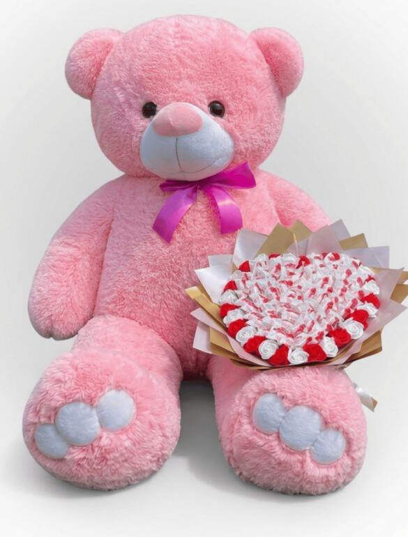 Мишка Ветли 140 см Розовый + Букет из конфет "Love Edition: Raffaello & Roses"