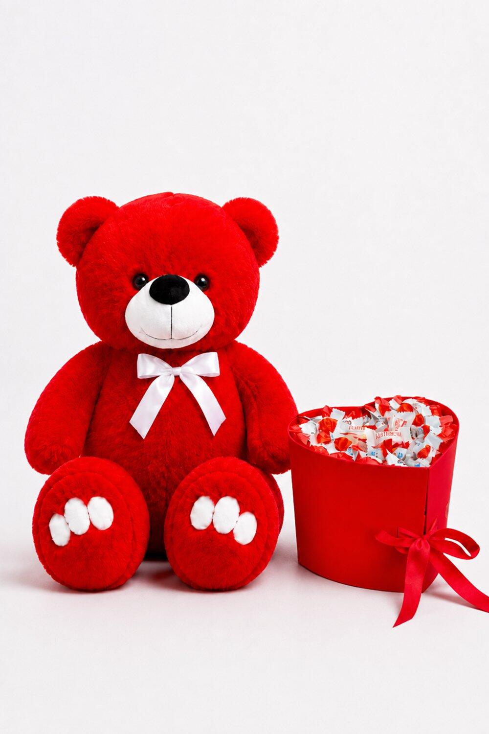 Ведмедик Ветлі 140 см червоний + Подарунковий набір-бокс для неї Sweet Surprise Hearts