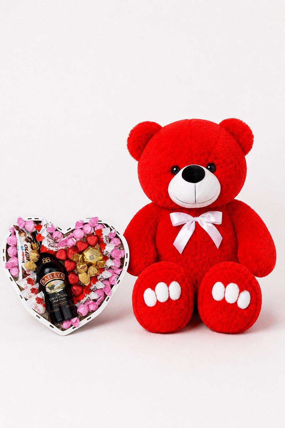 Ведмедик Ветлі 140 см червоний + Подарунковий набір-бокс для неї Baileys Sweet Heart