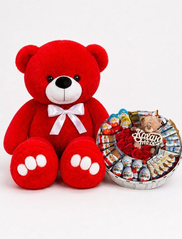 Ведмедик Ветлі 140 см червоний + Подарунок для неї Sweet Love Story Box