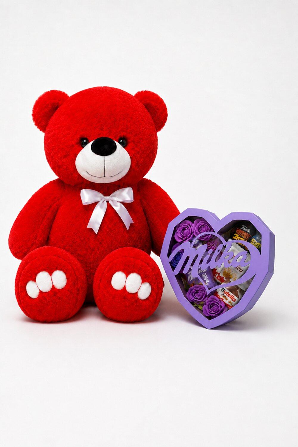 Ведмедик Ветлі 140 см червоний + Подарунковий набір-бокс Love Sweets Deluxe