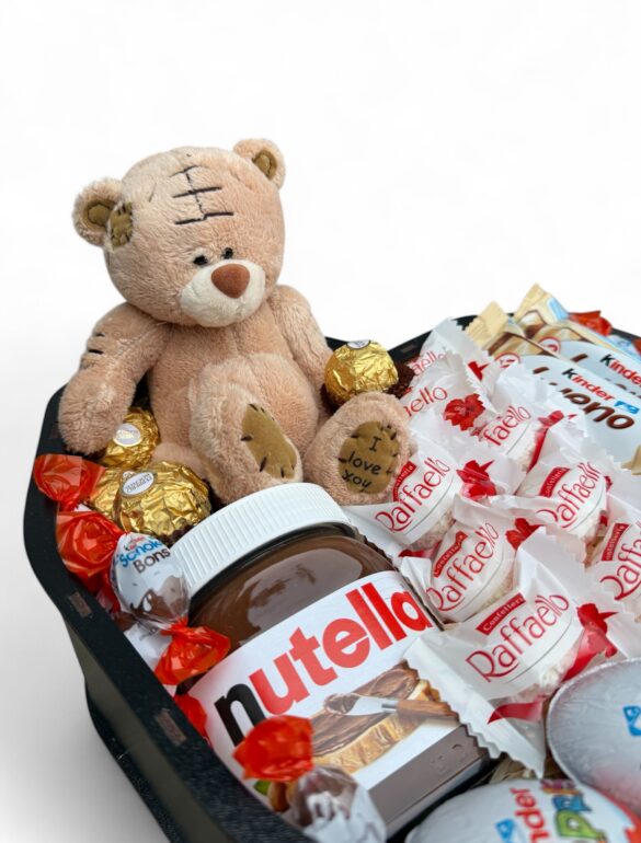 Солодкий крафтовий подарунковий набір бокс серце з ведмедиком, Kinder та Nutella №21 - фото №2
