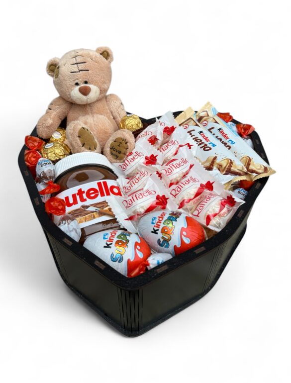 Солодкий крафтовий подарунковий набір бокс серце з ведмедиком, Kinder та Nutella №21 - фото №4