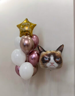 Набор шариков "Фонтан Happy Birthday и котик"