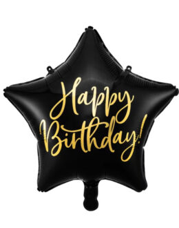 шарик фольгированный звезда Happy Birthday, черная