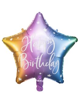 Шарик фольгированный звезда Happy Birthday омбре, 40cm"